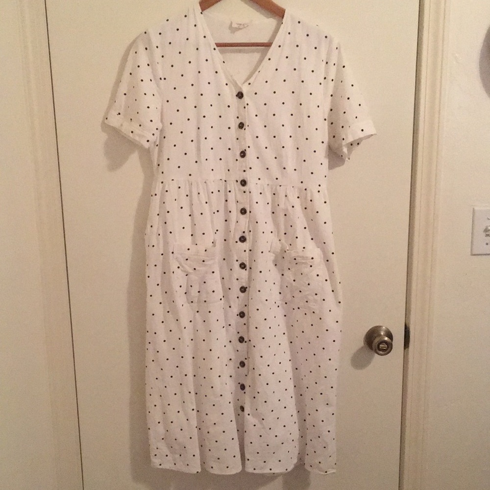 Orange Creek Large White & Black Dots Midi Dress